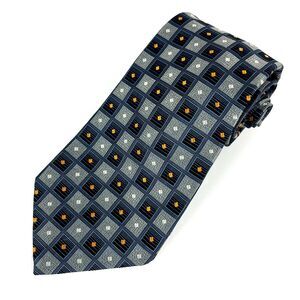 VTG Robert Talbott Studio Mens Tie Blue gray Geometric 100% Silk 58in Necktie